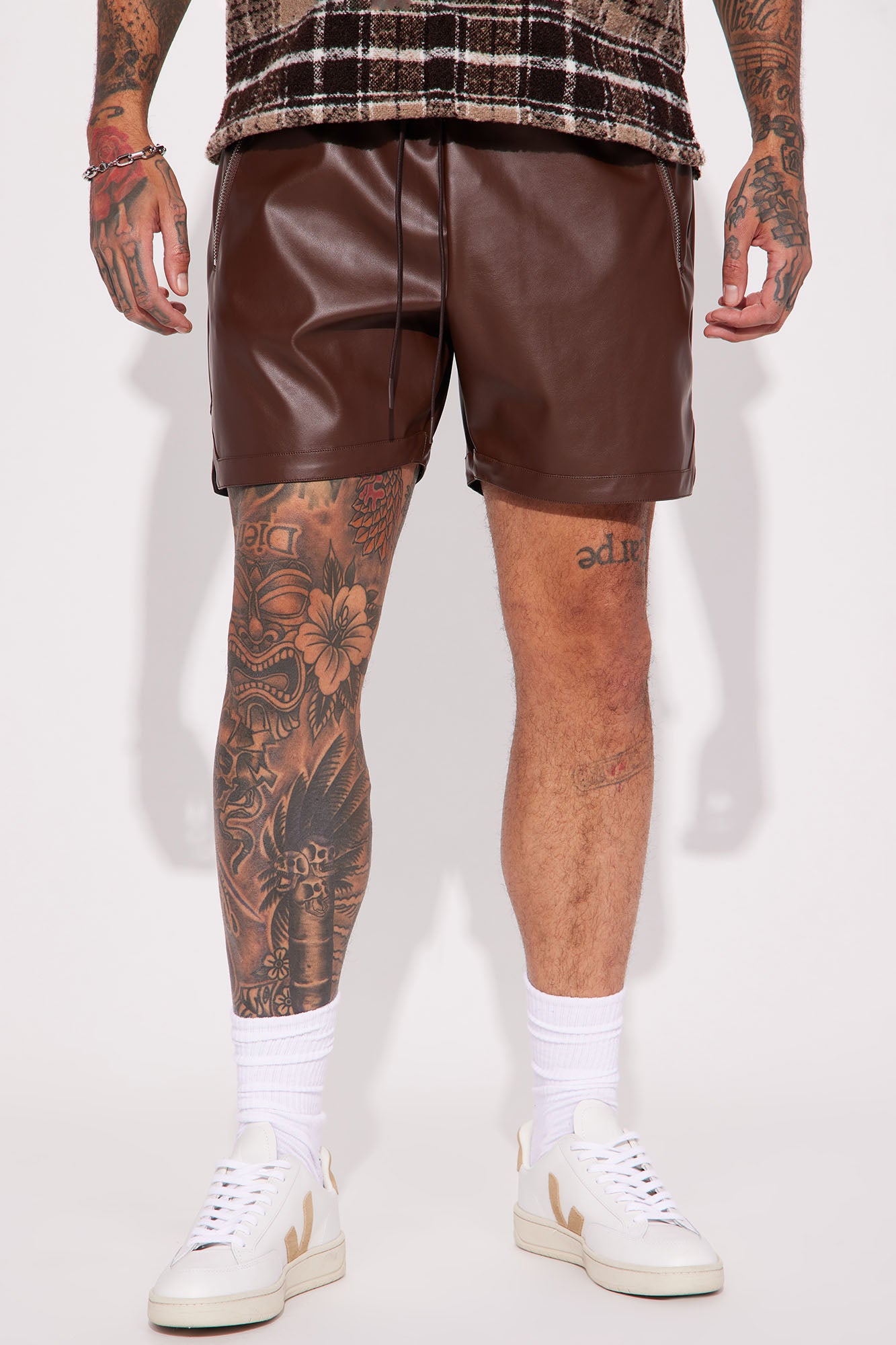 Chocolate Faux Leather Bike Shorts, Shorts