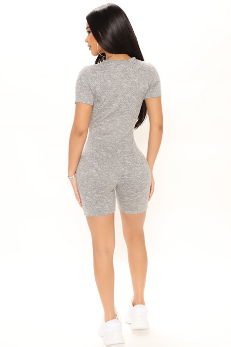 Uptown Downtown Biker Short Romper - Taupe