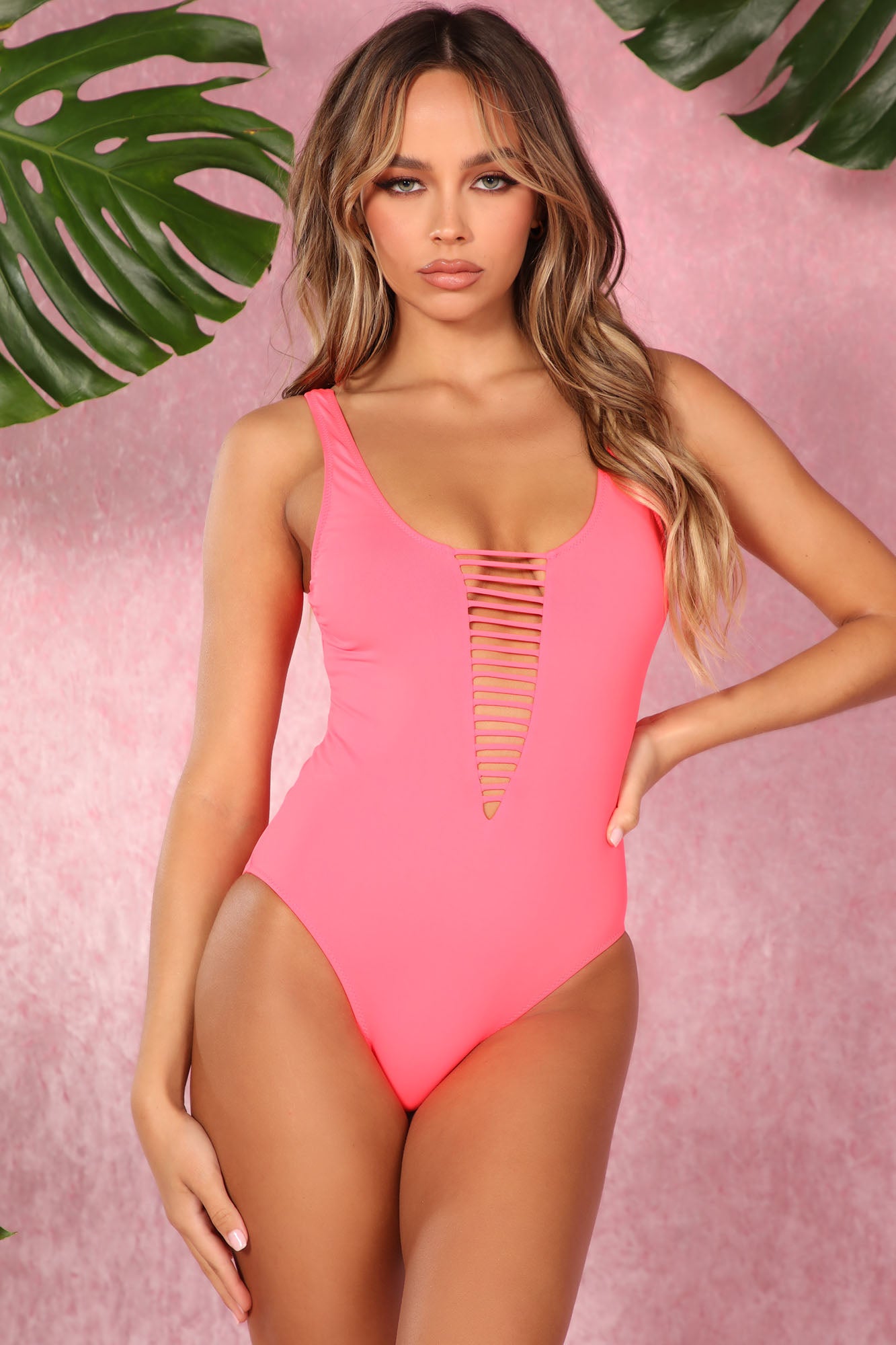 Coral Lace-Up One Piece