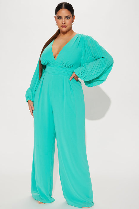 Fabulosity Stretch Satin Jumpsuit - Teal