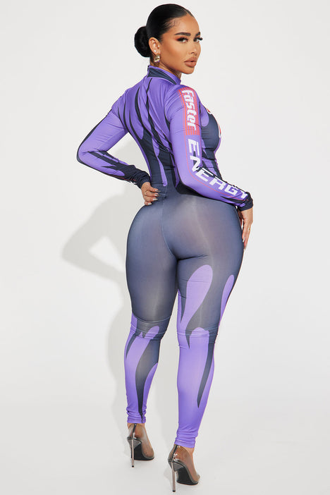 Sweat Glitter Shimmery Active Jumpsuit - Purple/combo