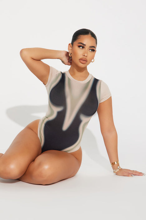 Out Of Body Experience Short Sleeve Bodysuit - Taupe/combo