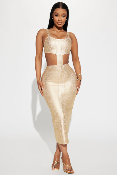 Athena Bandage Midi Dress - Gold, Fashion Nova, Dresses