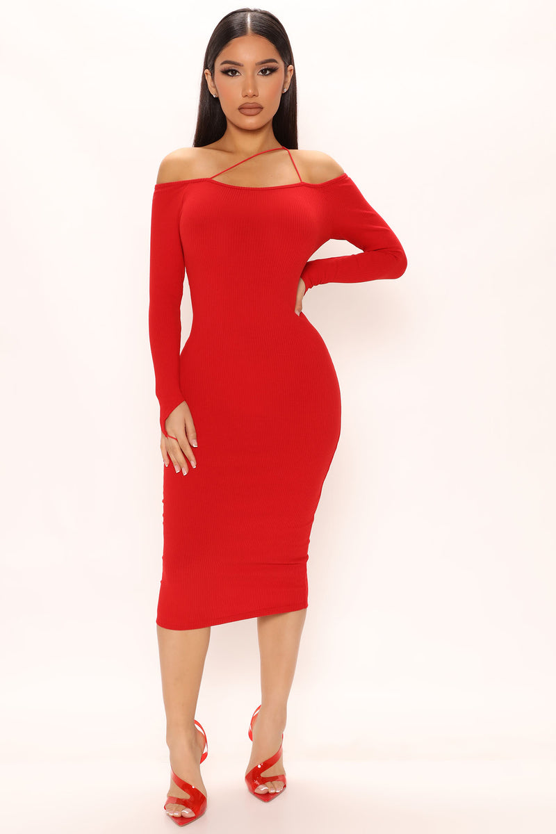 Hilaria Ribbed Midi Dress - Red | Fashion Nova, Dresses | Fashion Nova