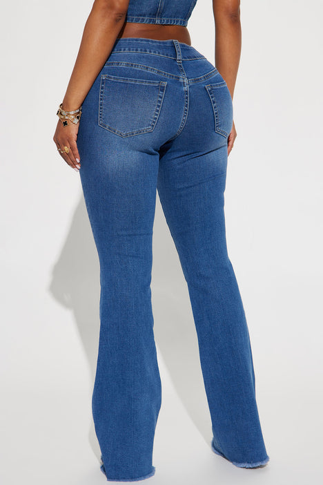 Y2K Belted Low Rise Flare Jeans - Medium Blue Wash, Fashion Nova, Jeans