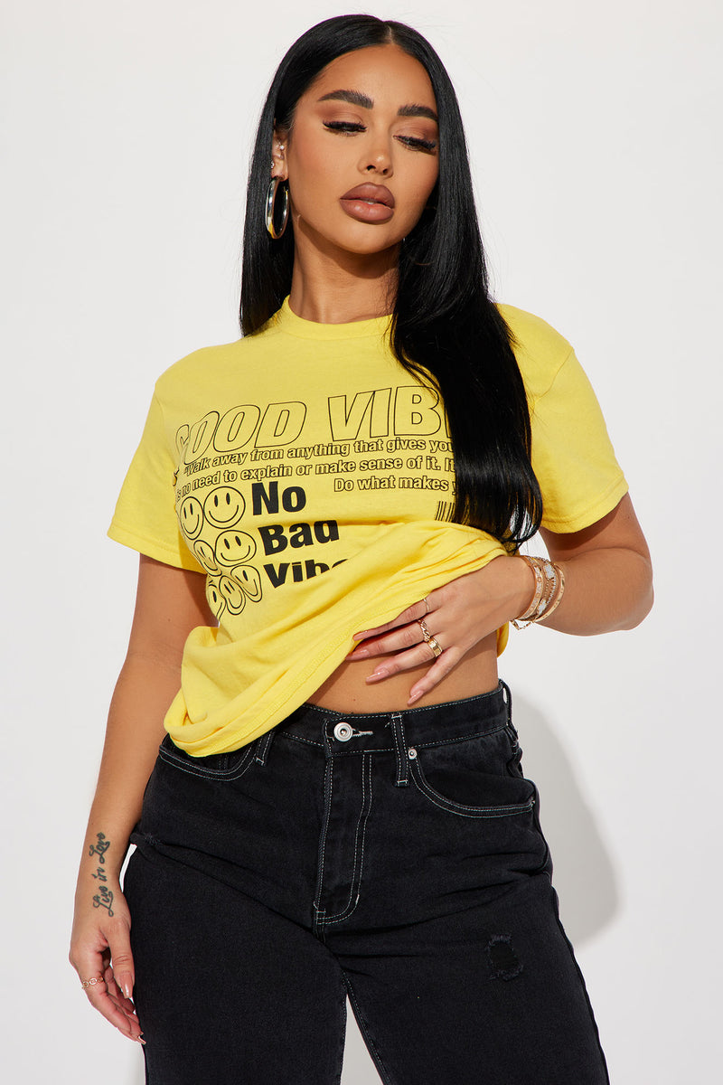 No Bad Vibes Smiley T-Shirt - Mustard | Fashion Nova, Screens Tops and ...
