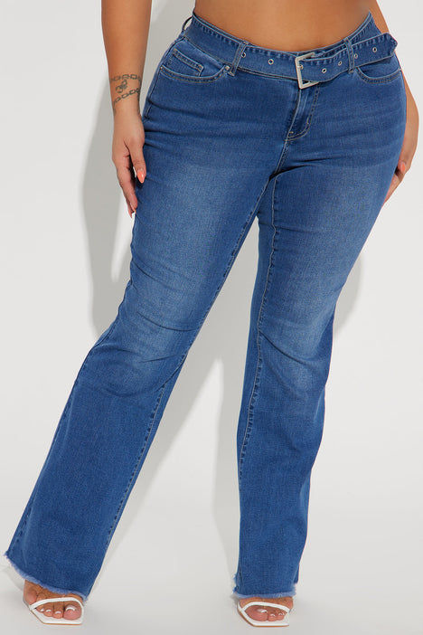 River Island mid rise flared jeans in dark blue