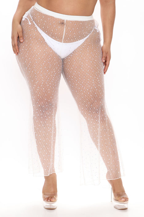 Rise And Sparkle Rhinestone Mesh Pant Cover Up - White