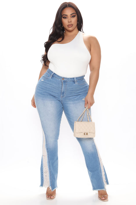 BT-O {YMI} Light Blue Distressed High Rise Flare Jeans PLUS SIZE 14 16 –  Curvy Boutique Plus Size Clothing
