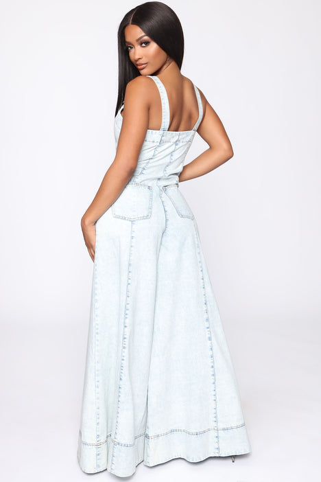 The Denim bandeau jumpsuit- Light wash – marsthelabel