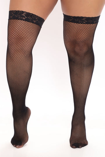 Plus Size Fishnet Stockings, Black Fishnets Tights Thigh High