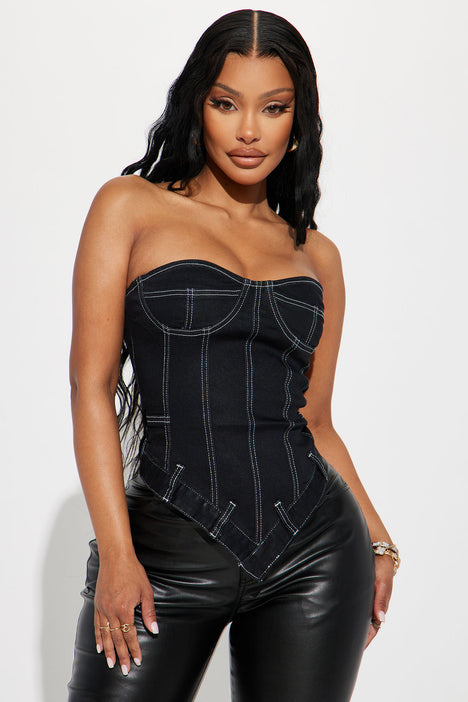 Weekday Stitch cotton corset top in black - BLACK