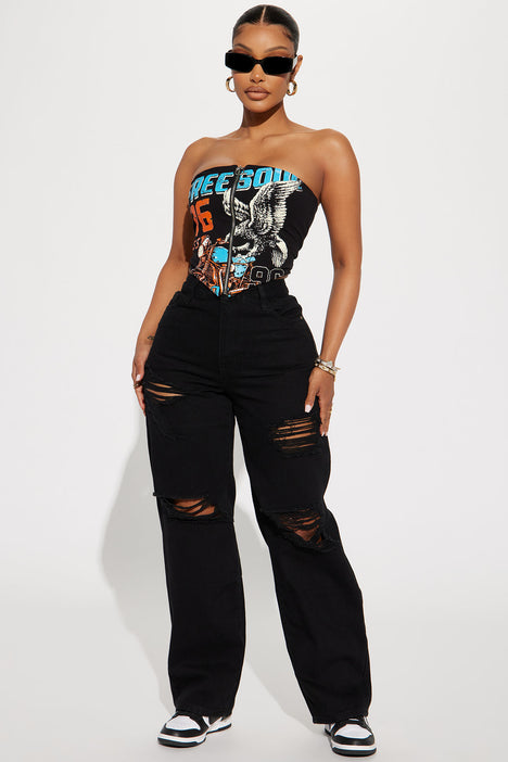 Black High Waisted Wide Leg Baggy Jeans - RippedJeans® Official
