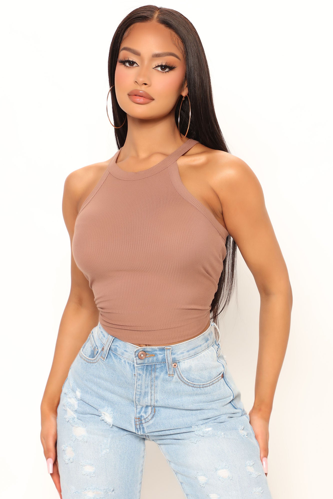Women's Kaylee High Neck Crop Ribbed Tank Top in White Size Large by Fashion Nova