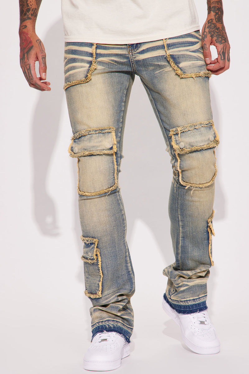 Can I Cargo Stacked Skinny Flare Jeans - Vintage Blue Wash | Fashion ...
