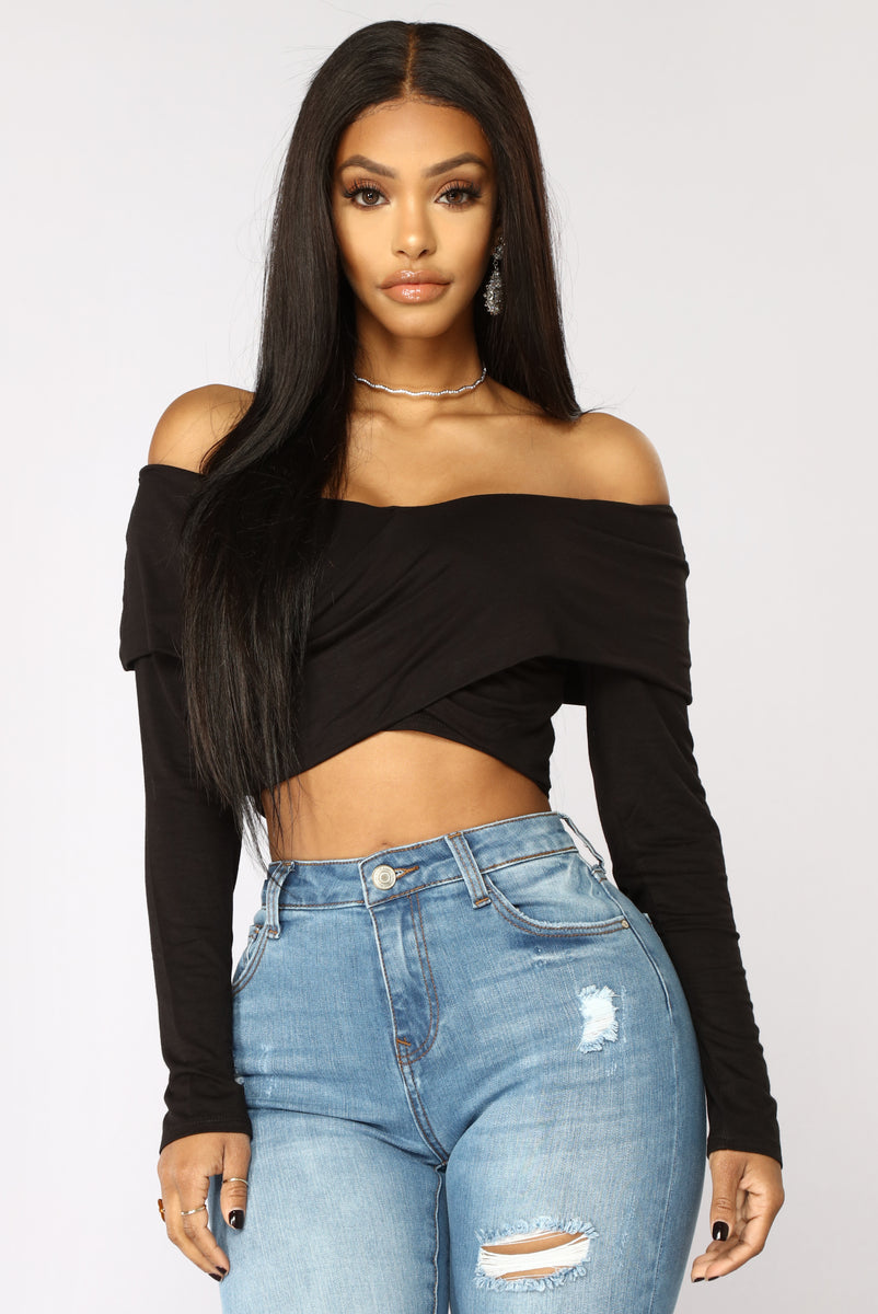 Feel Good Cropped Off Shoulder Top - Black | Fashion Nova, Knit Tops ...