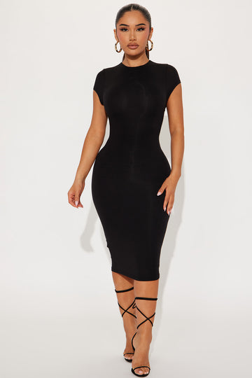 Veronica Ribbed Midi Dress - Black, Fashion Nova, Dresses