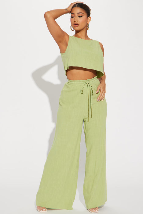 Day Dreaming Linen Pant Set - Lime
