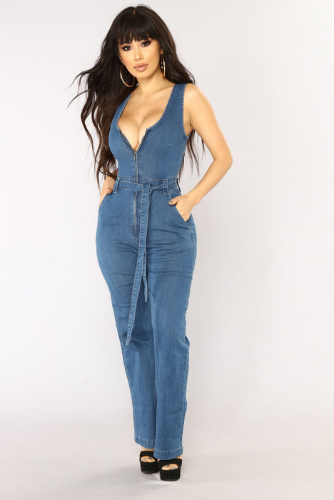 Daniela Denim Jumpsuit - Denim, Fashion Nova, Jumpsuits