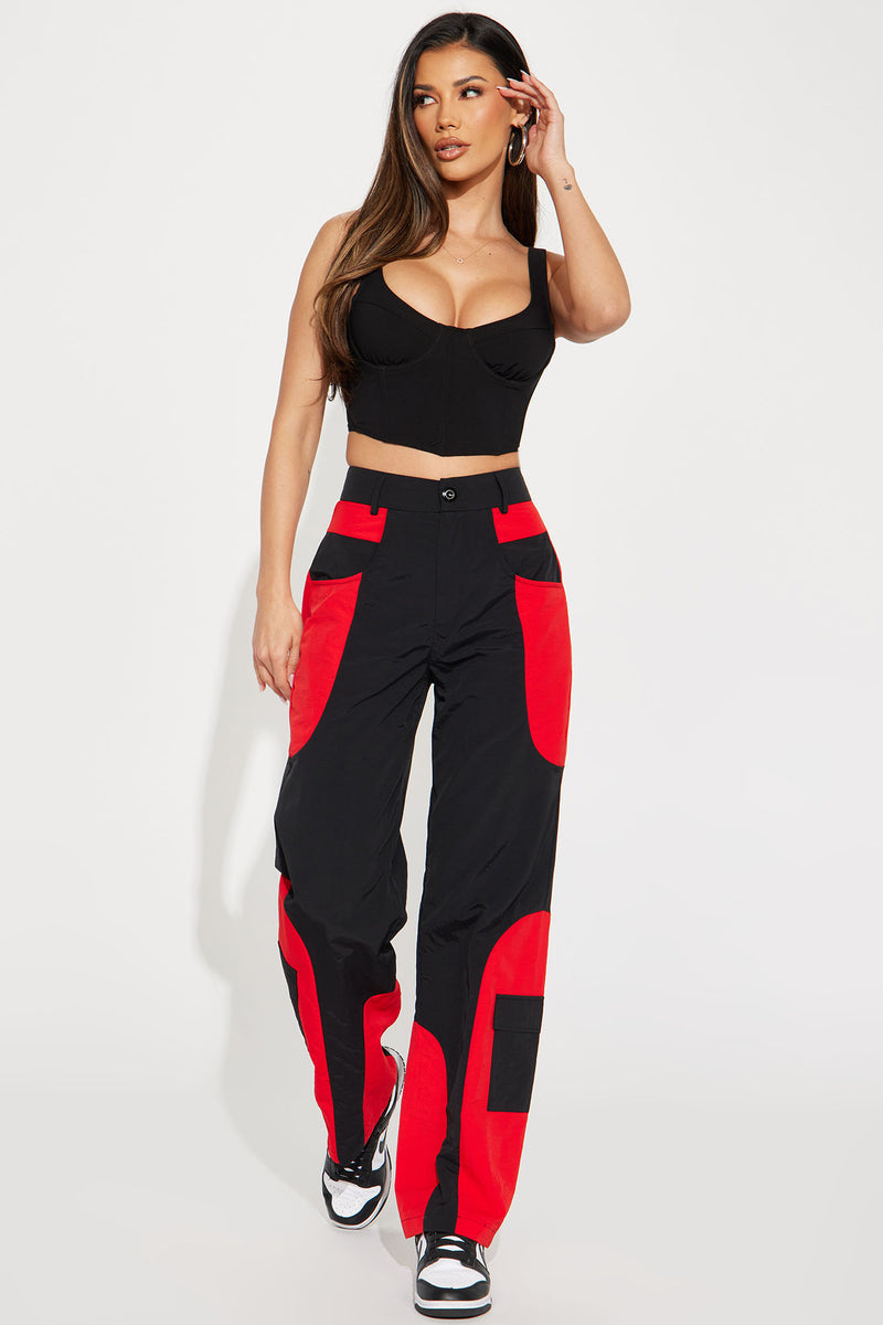 Spaced Out Cargo Pant - Black/Red | Fashion Nova, Pants | Fashion Nova