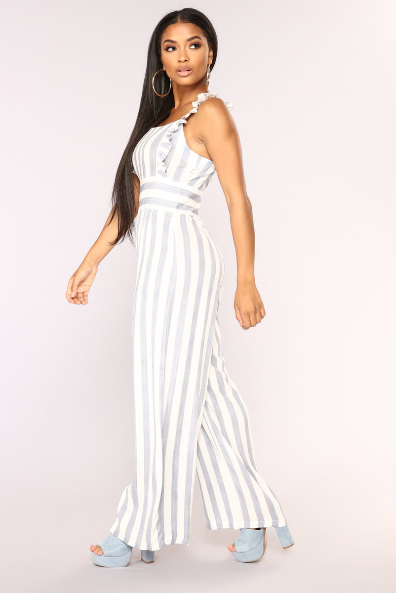 Walks On The Beach Stripe Jumpsuit - Blue/White | Fashion Nova ...