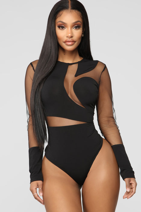 Omina Mesh Bodysuit - Black, Fashion Nova, Bodysuits