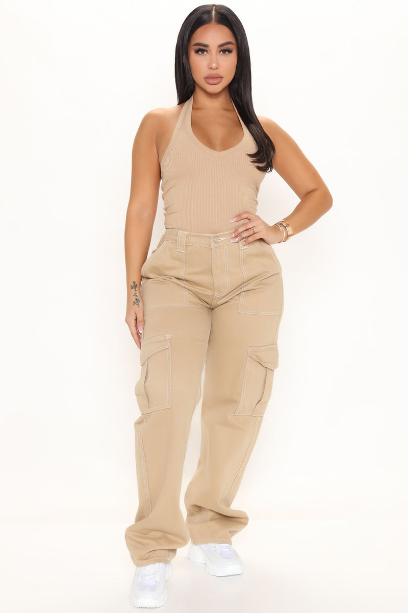 The New Me Halter Bodysuit Khaki Fashion Nova Basic Tops And Bodysuits Fashion Nova 9924