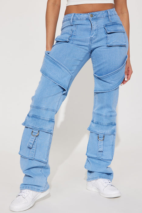 So Serious Stretch Cargo Jeans - Light Wash, Fashion Nova, Jeans