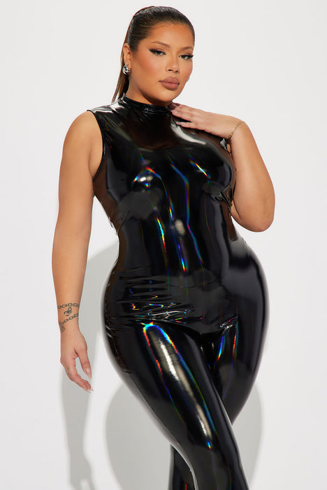 Amber Holographic Latex Jumpsuit - Black