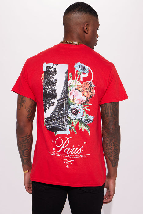 Men's Parisian Flowers Short Sleeve Tee Shirt in Red Size Small by Fashion Nova