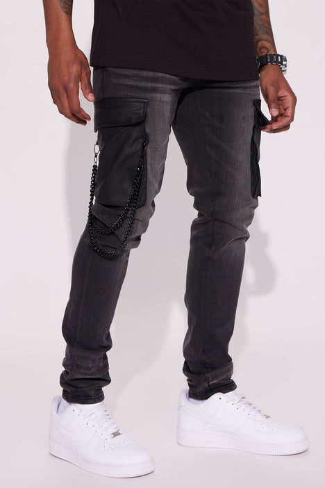 Can I Cargo Stacked Skinny Flare Jeans - Black
