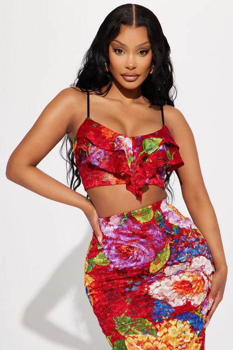 Floral Mindset Skirt Set - Red/combo