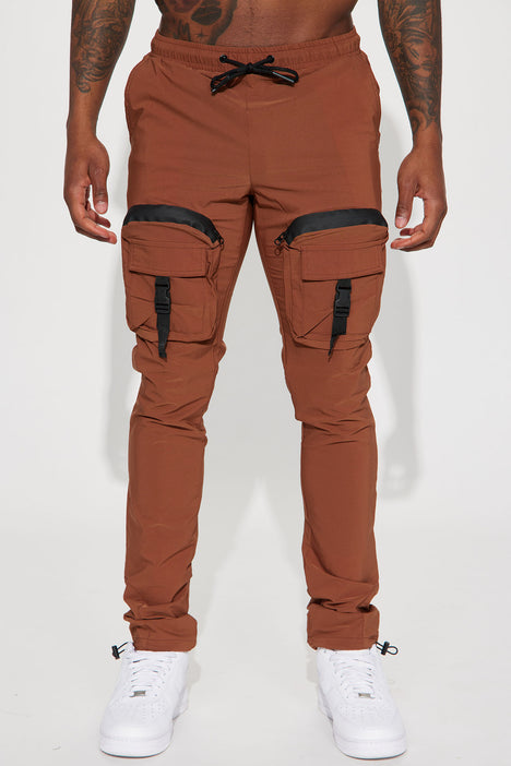 Tell Me Nothing Nylon Cargo Pants - Brown, Fashion Nova, Mens Pants