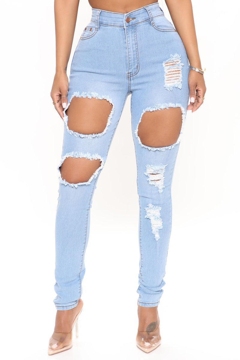 Catty Distressed Skinny Jeans - Light Blue Wash | Fashion Nova, Jeans ...