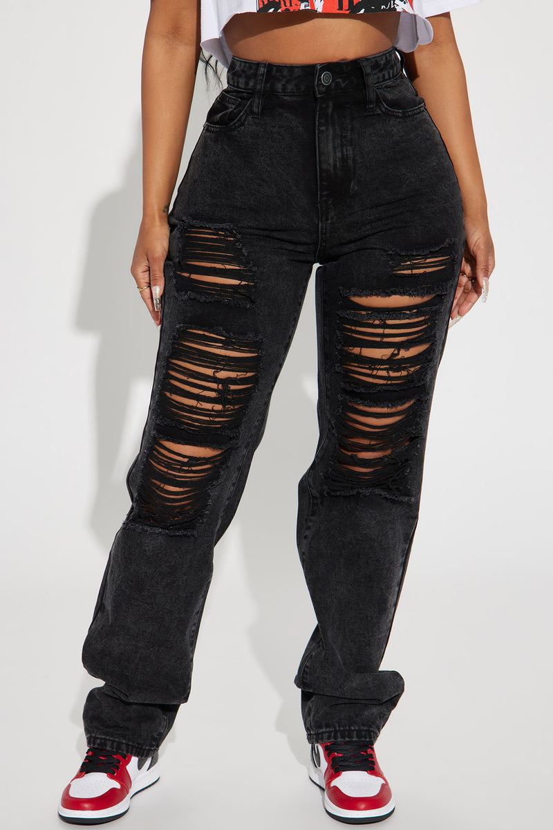 Go Hard Loose Fit Ripped Straight Leg Jean - Black Wash | Fashion Nova ...