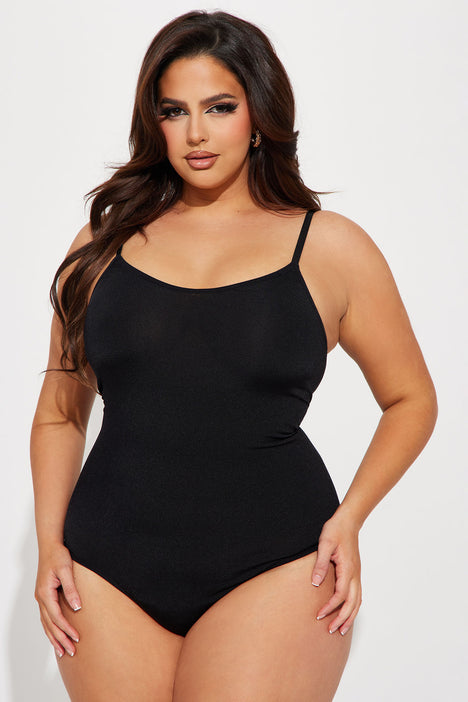 Plus Size Womens Tummy Control Bodysuit Black Shapewear Bodysuit
