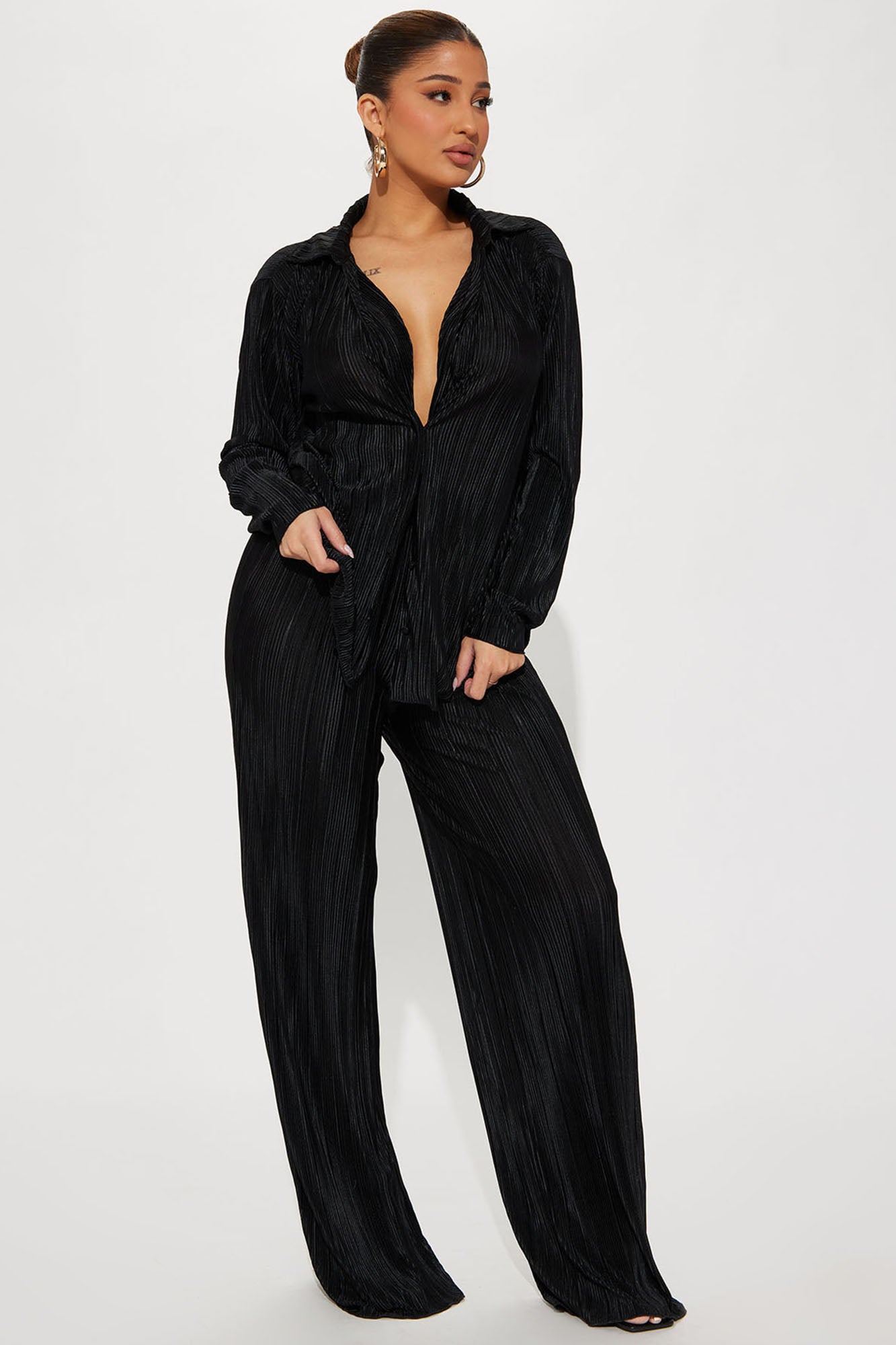 If It Plisse You Pant Set - Black, Fashion Nova, Matching Sets