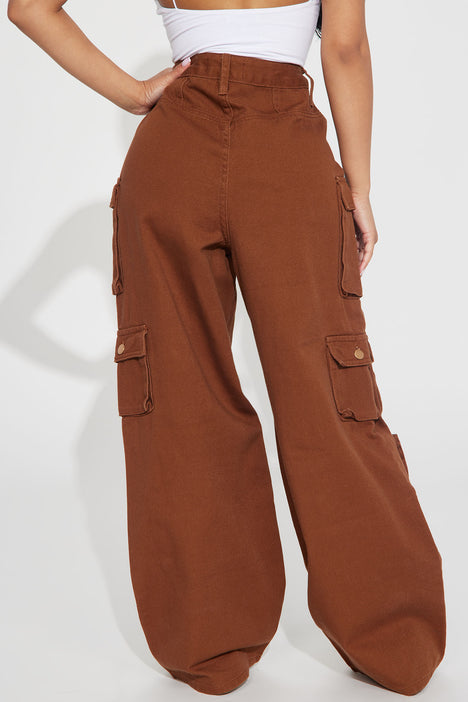 Petite Lily High Rise Cargo Jeans - Brown, Fashion Nova, Jeans