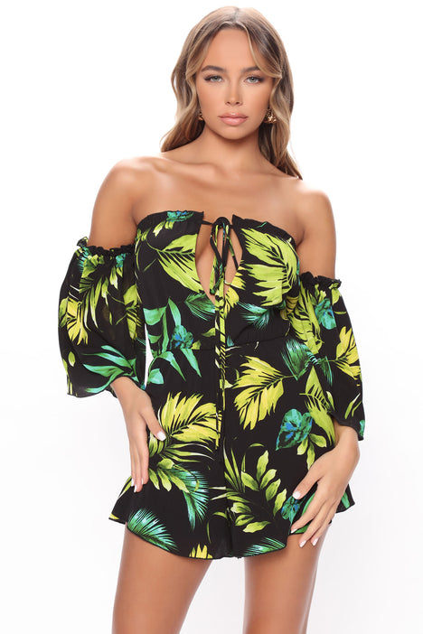 You Had Your Chance Tropical Romper - Black/combo
