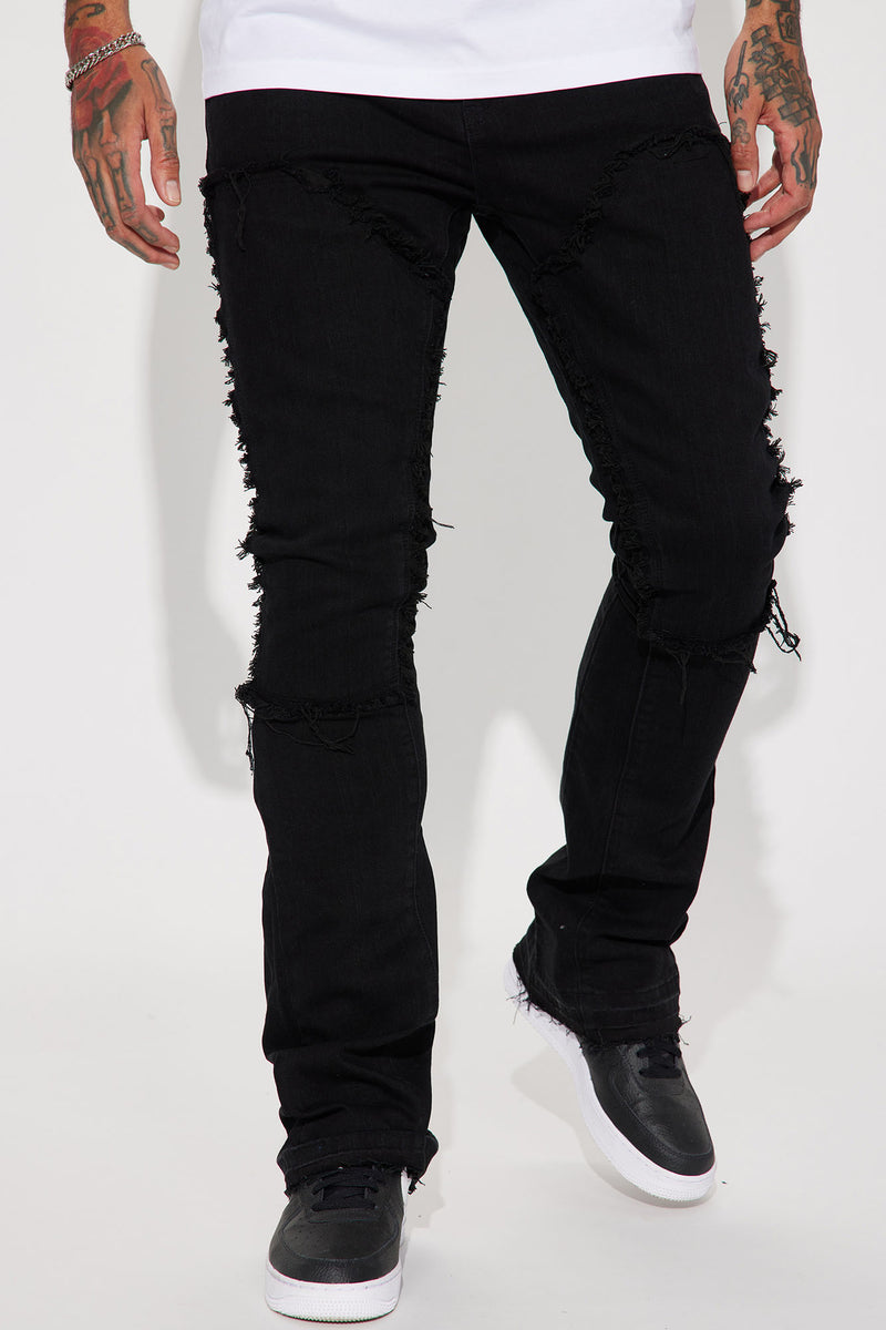 Carpenter Fray Stacked Skinny Flare Jeans - Black | Fashion Nova, Mens ...