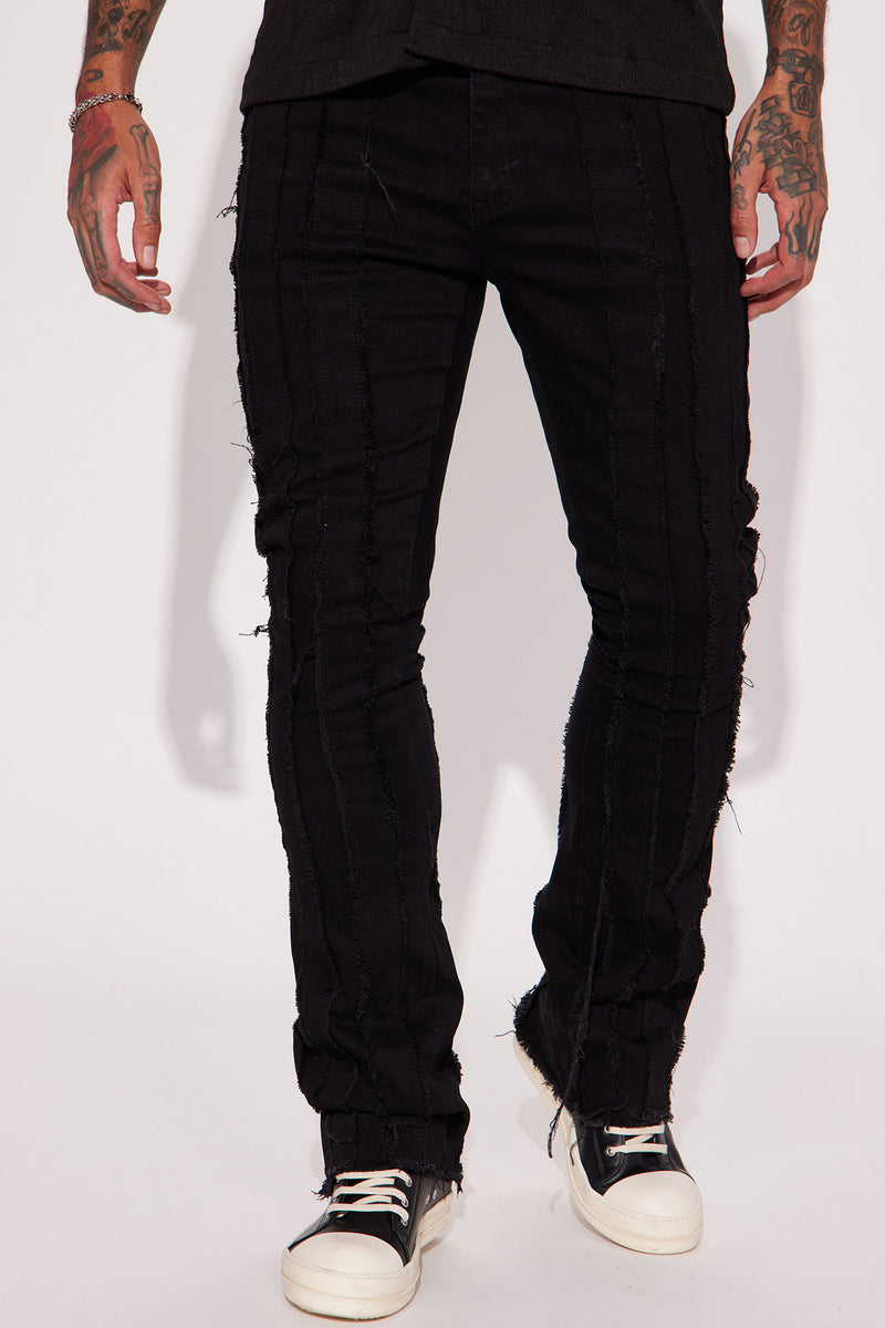 Fray Row Down Stacked Skinny Flare Jeans - Black | Fashion Nova, Mens ...