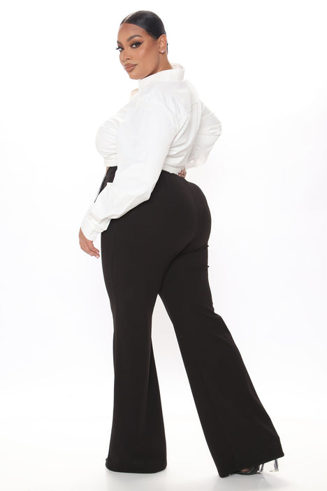 NWT Fashion Nova Curve Womens Dress Pants 1X Sasha Trousers Tuxedo Stripe  Ivory