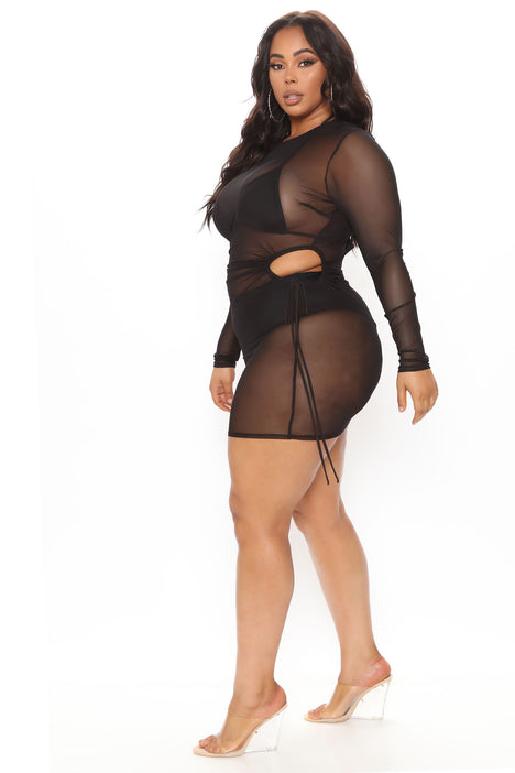 Another Night In Miami Mesh Cover Up Dress - Black, Fashion Nova, Swimwear