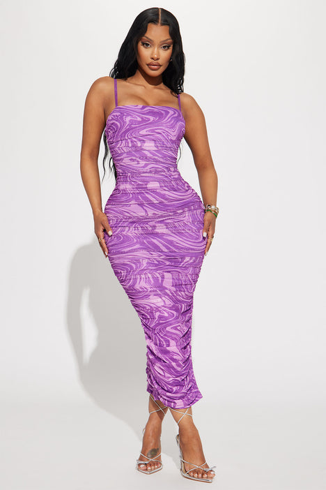 Mya Ruched Maxi Dress - Purple