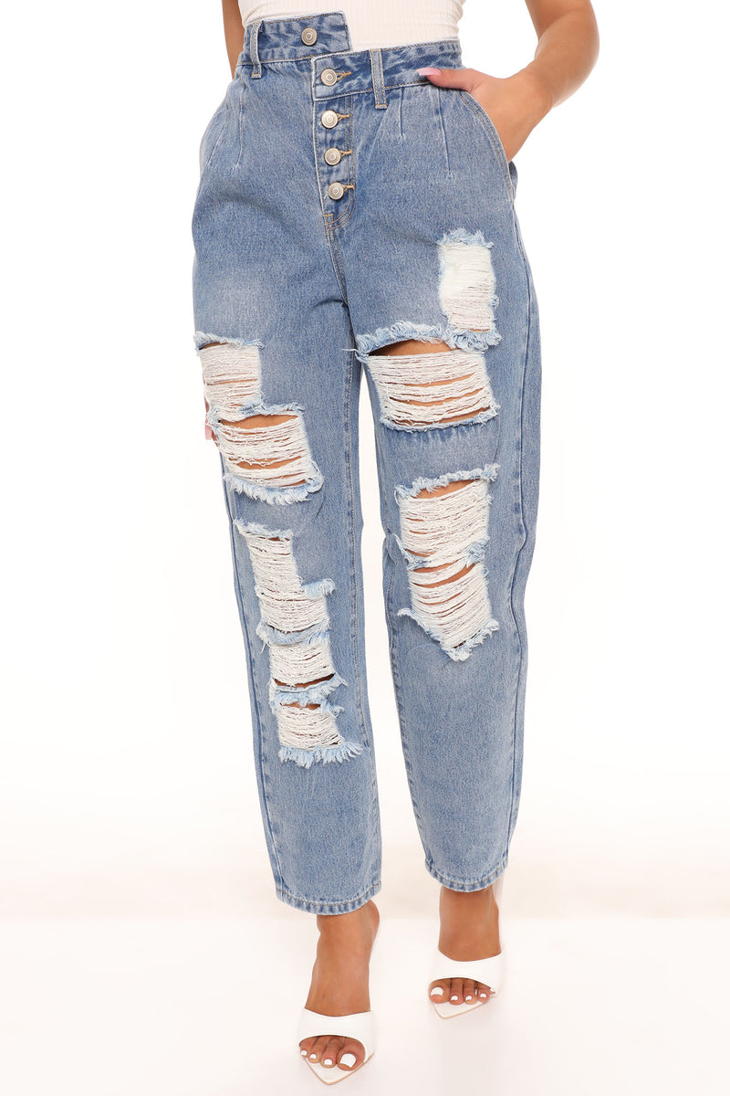 Crossover Mom Jeans - Medium Blue Wash | Fashion Nova, Jeans | Fashion Nova