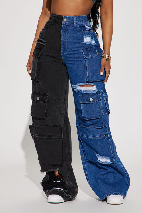 Millie Non Stretch Ripped Cargo Jeans - Acid Wash Black, Fashion Nova,  Jeans
