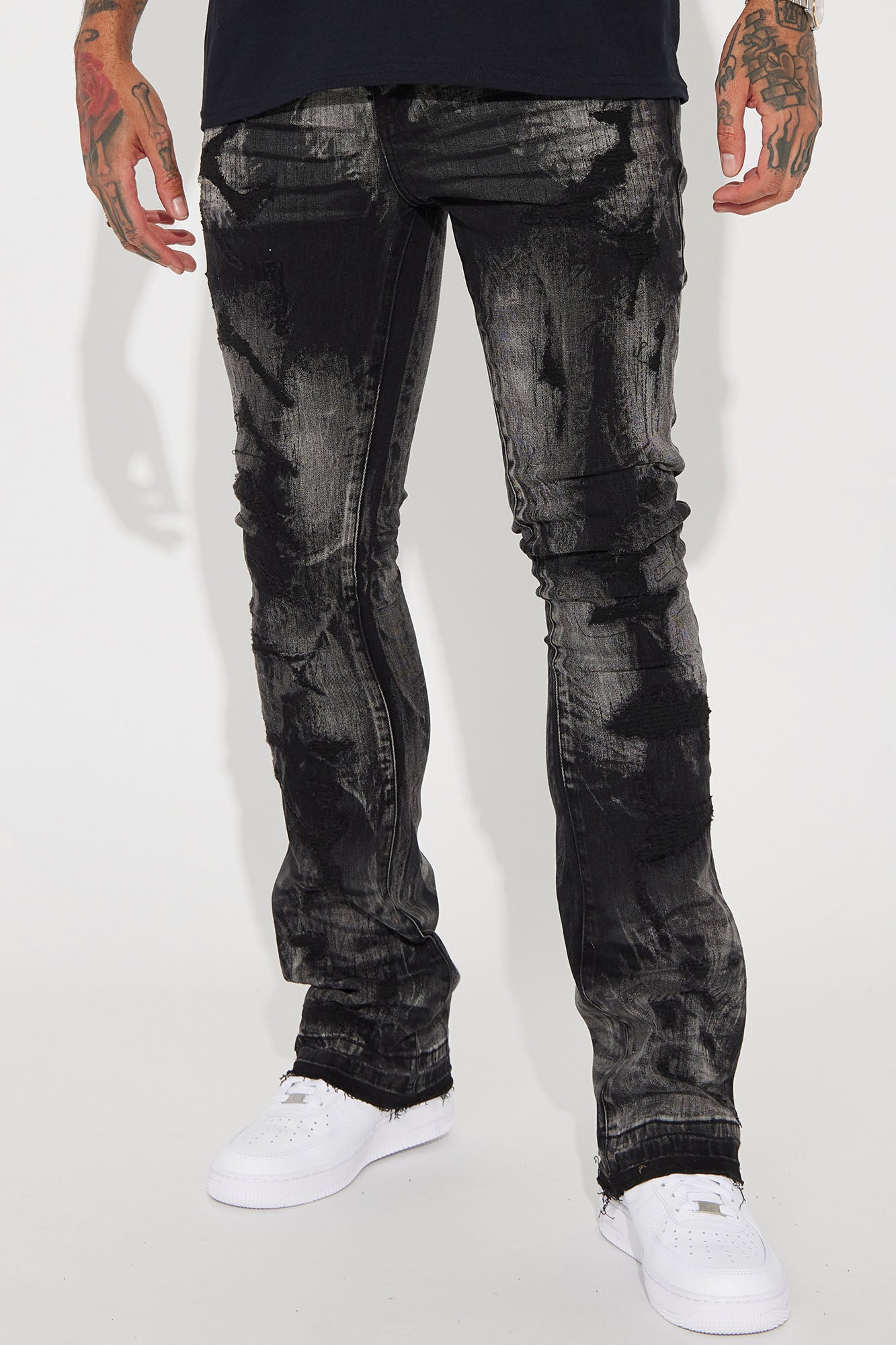 Square Pockets Fray Stacked Skinny Flare Pants - Black, Fashion Nova, Mens  Pants