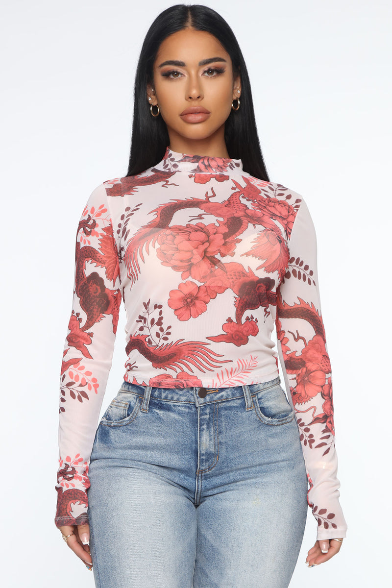 Peace And Serenity Mesh Top - Red/White | Fashion Nova, Knit Tops ...