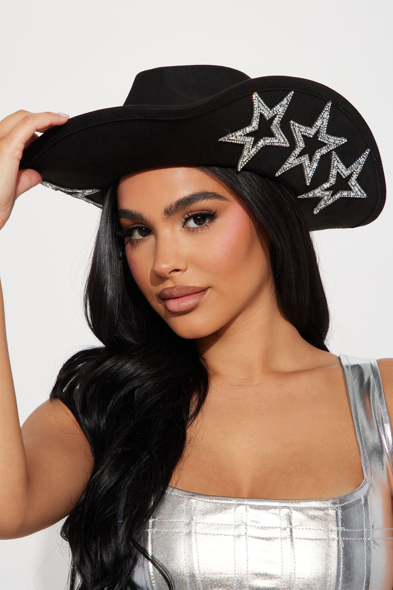 Rhinestone Star Cowboy Hat - Black , Women's