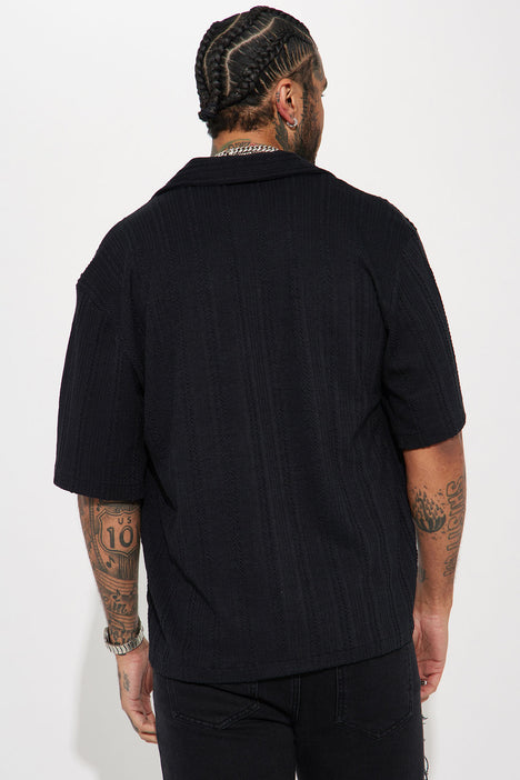 Up Above Knit Short Sleeve Cuban Shirt - Black